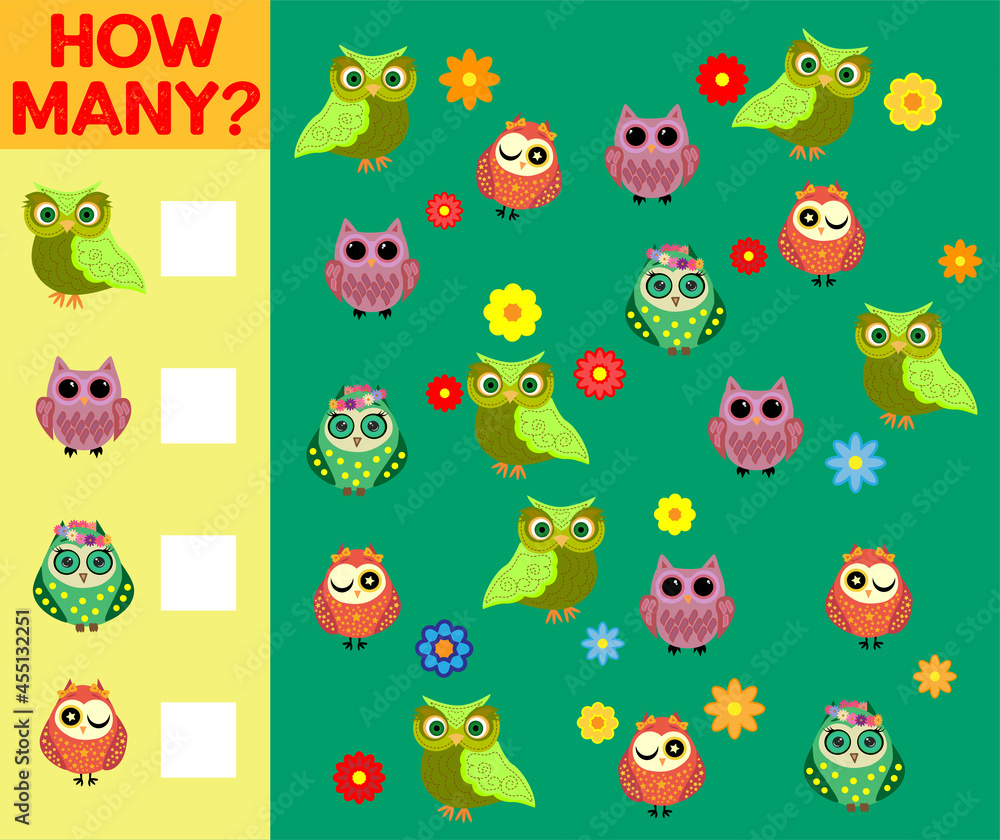 Fototapeta premium Cartoon Illustration of Educational Counting Activity Game for Children with Bird Characters
