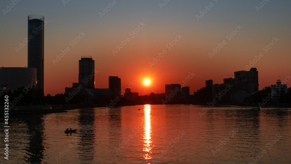 embankment in the city center on Sunset