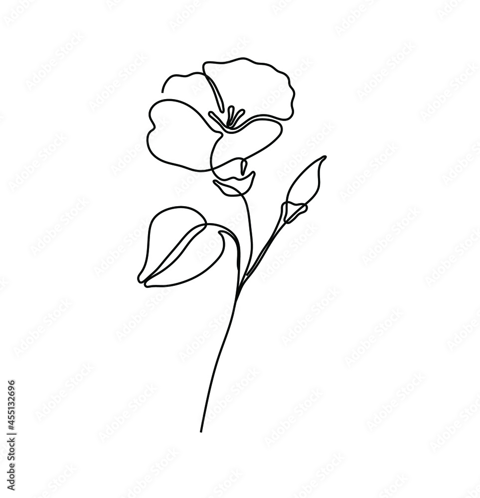 Minimalist tattoo single flower line art herb Vector Image