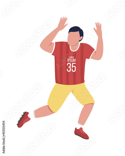 Male rugby player in uniform semi flat color vector character. Full body person on white. Physical activity isolated modern cartoon style illustration for graphic design and animation