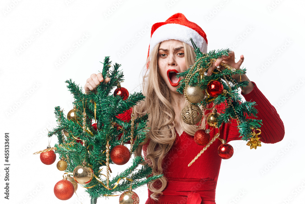 cheerful woman dressed as santa claus toys emotions gift christmas cheerful woman dressed as santa claus toys emotions gift christmas