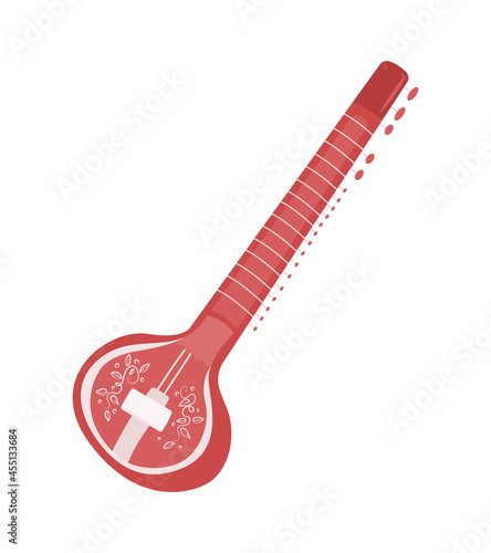 Sitar semi flat color vector object. Full sized item on white. Indian music. Plucked stringed instrument for performers isolated modern cartoon style illustration for graphic design and animation