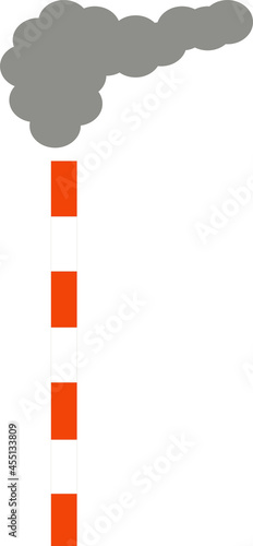 Icon: Gray smoke is coming from a large red-and-white pipe on a white background