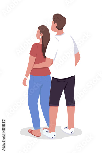 Couple embracing each other semi flat color vector characters. Full body people on white. Watching sunset together isolated modern cartoon style illustration for graphic design and animation