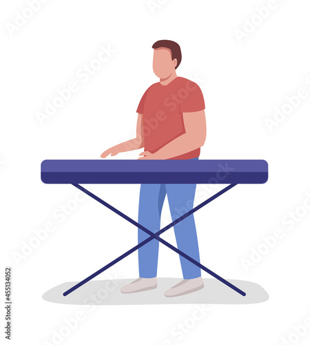 Man playing digital piano semi flat color vector character. Full body person on white. Band participant with sintezator isolated modern cartoon style illustration for graphic design and animation