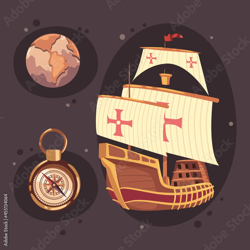 columbus day icons and caravel