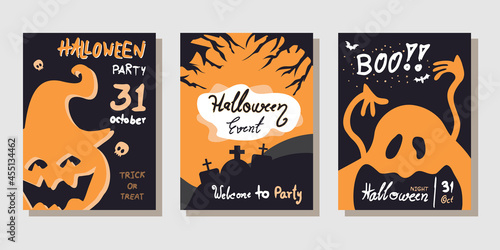 Three frames, set of Halloween for your designs such party invitations, greeting cards, posters,etc. by handwritten, vector illustration