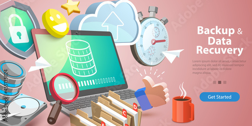 3D Vector Conceptual Illustration of Data Recovery Service, Cloud Backup Technologies