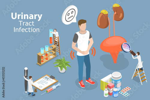 3D Isometric Flat Vector Conceptual Illustration of Urinary Tract Infection, Chronic Kidney Disease