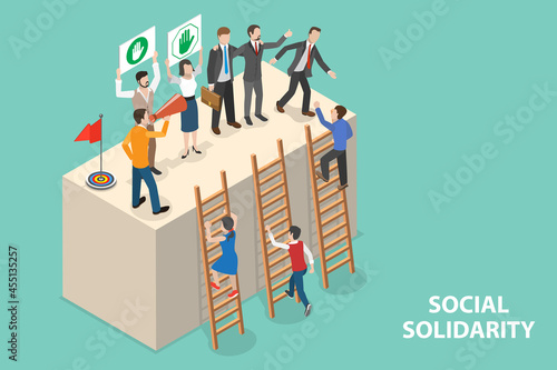 3D Isometric Flat Vector Conceptual Illustration of Social Solidarity, Awareness of Shared Interests, Objectives, Standards