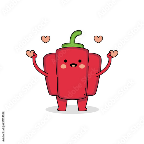 Cute red bell pepper cartoon character spreading love