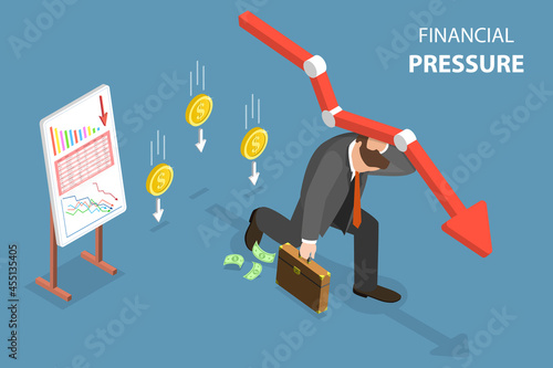 3D Isometric Flat Vector Conceptual Illustration of Financial Pressure , Economic Crisis and Bankruptcy