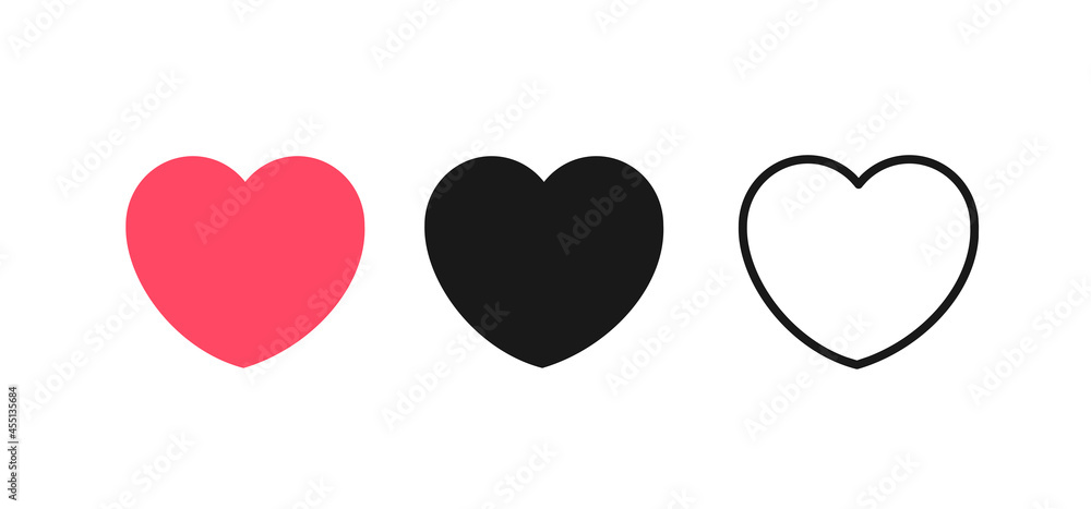 Red, Black and Thin Line Heart Set. Vector