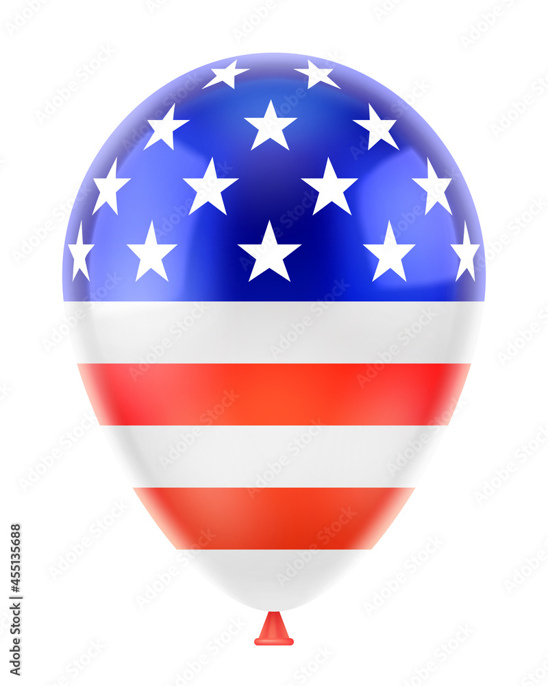 Helium balloon with the flag of America. USA. American symbol. Independence Day, 4th of July. Uncle Sam. 3D realistic vector illustration, isolated on white background. Helium balloon with the flag of America. USA. American symbol. Independence Day, 4th of July. Uncle Sam. 3D realistic vector illustration, isolated on white background.