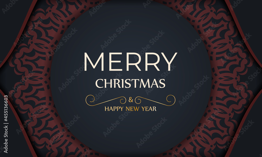 Merry christmas banner template with red ornaments. Printable design background template with with red patterns.
