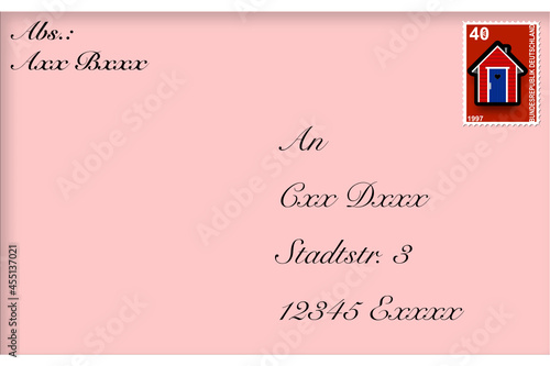 Roter Brief mit Adresse und Briefmarke