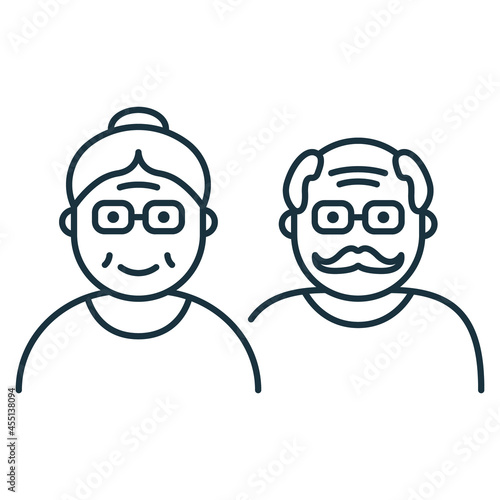 Couple of Old Senior Person Line Icon. Happy Elder Grandparents Linear Pictogram. Old Grandfather and Grandmother Outline Icon. Retirement Concept. Editable Stroke. Isolated Vector Illustration