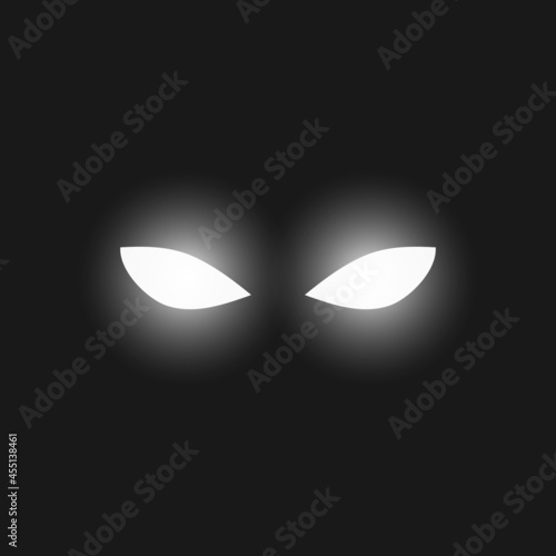 Vector illustration of glowing white eyes in the dark.