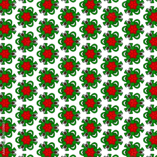 Seamless Christmas pattern in shades of green and red on a white background