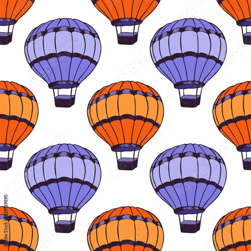 Cartoon hot air balloons  illustration vector seamless patter.