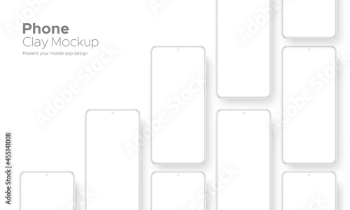 Clay Frameless Phone Mockup Isolated on White Background. Template for Showing Apps Design. Vector Illustration