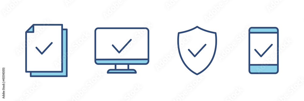 Check icon line set. Approve linear signs group isolated on white. Check icon line set. Approve linear signs group isolated on white.