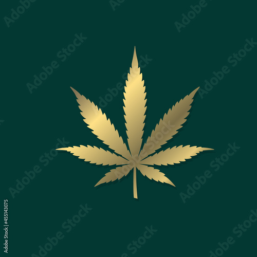 Cannabis leaf golden shape silhouette vector icon. Marijuana Medicine cannabis sign Hash, ganja cbd rasta indica sativa
