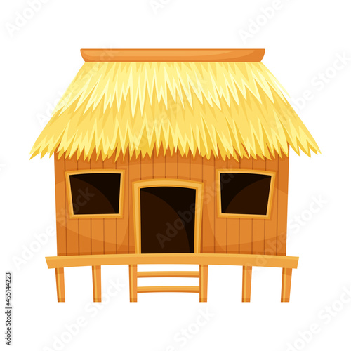 Tropical Thatched Hut or Bungalow as Summer House Vector Illustration