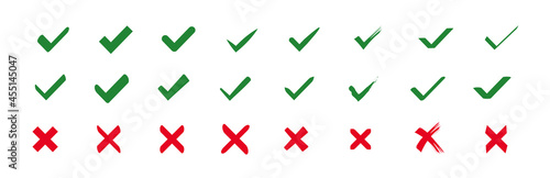 A set of red cross icons and green checkmarks.