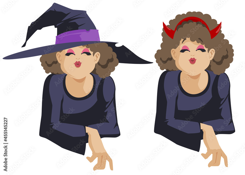 Teen in halloween outfit. Happy girl blows a sweet kiss. Like concept image. Illustration for internet and mobile website. Teen in halloween outfit. Happy girl blows a sweet kiss. Like concept image. Illustration for internet and mobile website.