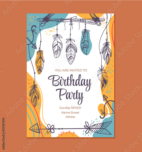 Boho style birthday invitation template graphic design illustration