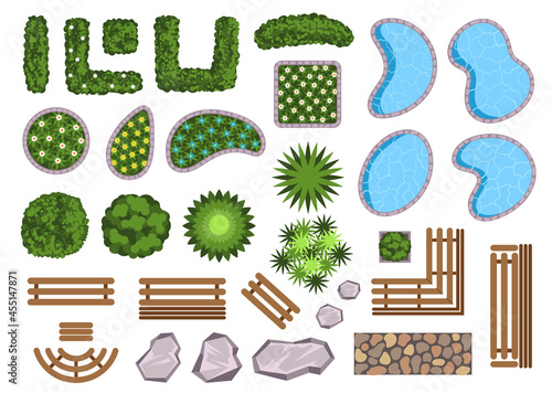 landscape design elements decoration isolated set. Vector flat cartoon graphic design illustration