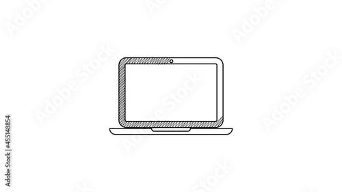 Black line Laptop icon isolated on white background. Computer notebook with empty screen sign. 4K Video motion graphic animation