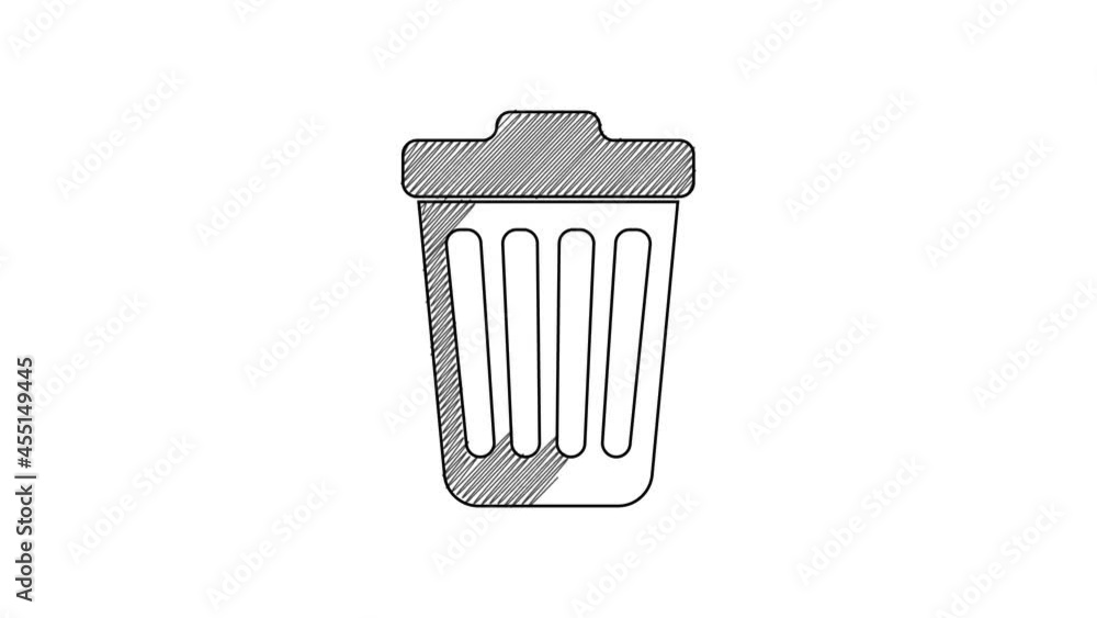 Black line Trash can icon isolated on white background. Garbage bin sign. 4K Video motion graphic animation Black line Trash can icon isolated on white background. Garbage bin sign. 4K Video motion graphic animation