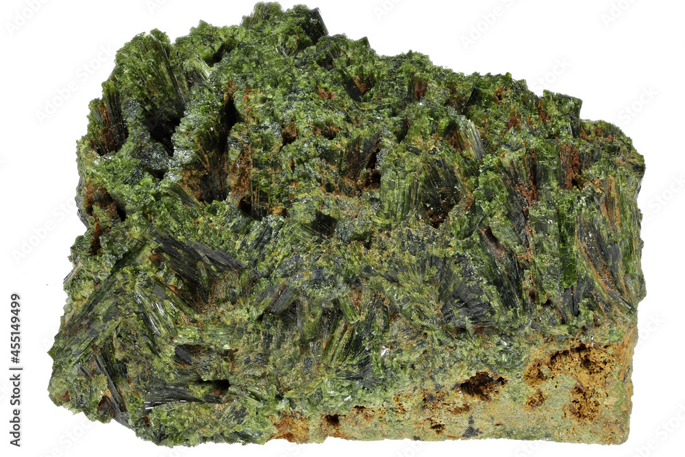 epidote from Medina de Pomar, Spain isolated on white background epidote from Medina de Pomar, Spain isolated on white background