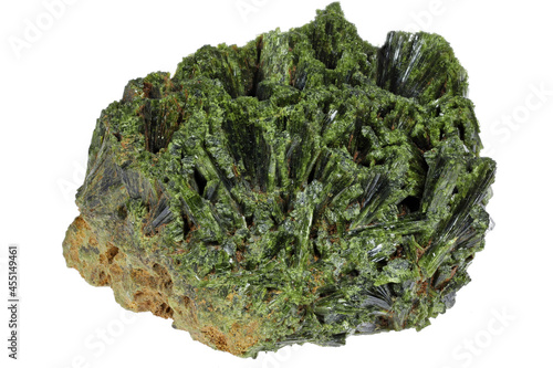 epidote from Medina de Pomar, Spain isolated on white background