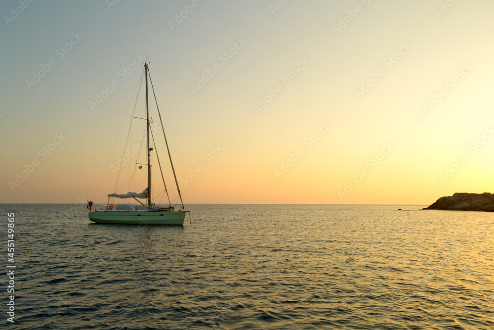 Sailboat in Greece at Sunset 