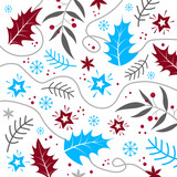 Simple Christmas pattern with leaves and berries