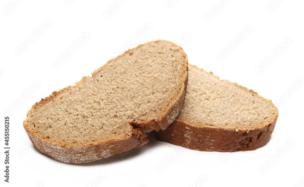 Integral rye bread slice isolated on white background 