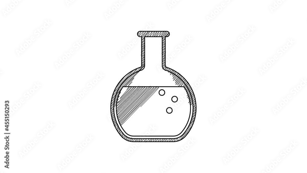 Black line Test tube and flask - chemical laboratory test icon isolated on white background. 4K Video motion graphic animation Black line Test tube and flask - chemical laboratory test icon isolated on white background. 4K Video motion graphic animation