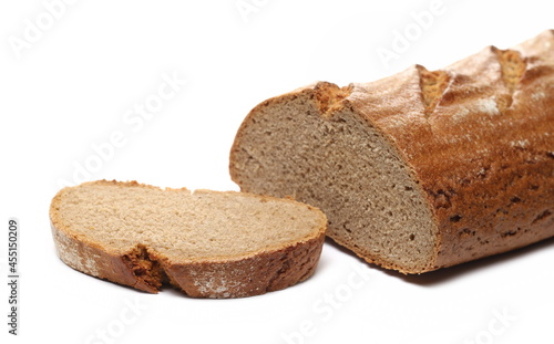 Integral rye bread slice isolated on white background 