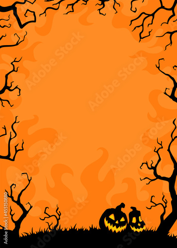 Halloween night background with Jack O' Lanterns. Vector poster illustration with place for your text.