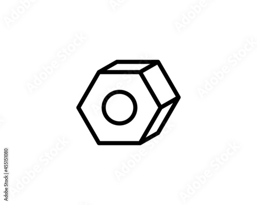 Setting Icon - Outline Black Hex Nut Thin Icon Modern Design Style, Flat Line Stroke Vector Symbol