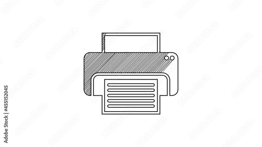 Black line Printer icon isolated on white background. 4K Video motion graphic animation Black line Printer icon isolated on white background. 4K Video motion graphic animation