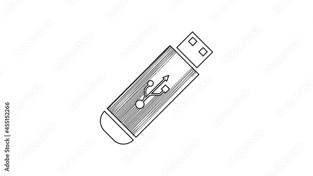 Black line USB flash drive icon isolated on white background. 4K Video motion graphic animation Black line USB flash drive icon isolated on white background. 4K Video motion graphic animation