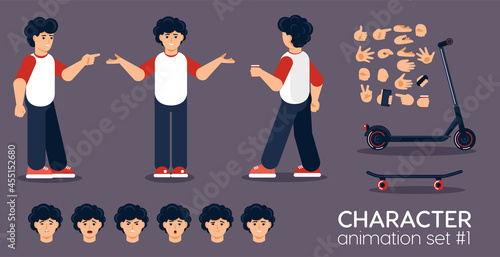 Young man character animation set.