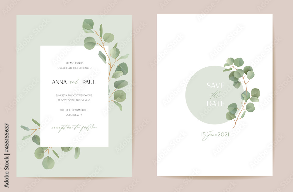 Eucalyptus realistic floral wreath with watercolor greenery branches leaves. Vector summer vintage banner
