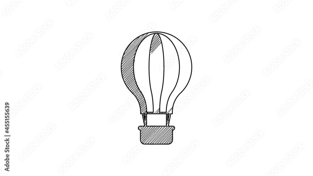 Black line Hot air balloon icon isolated on white background. Air transport for travel. 4K Video motion graphic animation Black line Hot air balloon icon isolated on white background. Air transport for travel. 4K Video motion graphic animation