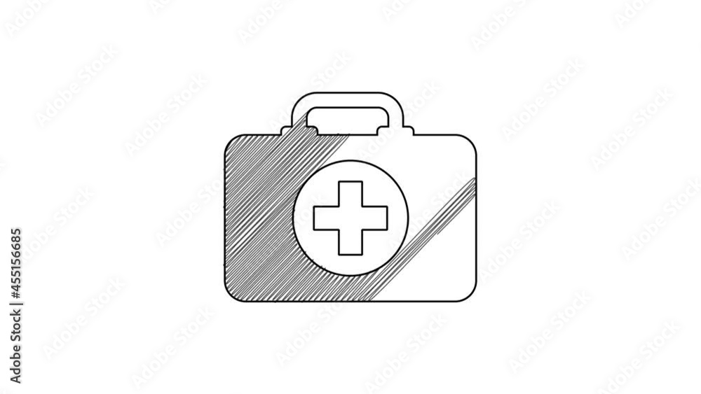 Black line First aid kit icon isolated on white background. Medical box with cross. Medical equipment for emergency. Healthcare concept. 4K Video motion graphic animation Black line First aid kit icon isolated on white background. Medical box with cross. Medical equipment for emergency. Healthcare concept. 4K Video motion graphic animation