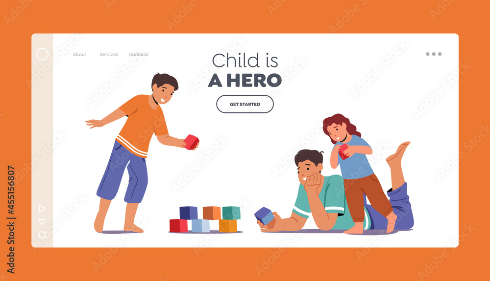 Loving Parent Playing with Kids Landing Page Template. Man with Boy and Girl Gaming Fun. Happy Family Weekend Leisure Loving Parent Playing with Kids Landing Page Template. Man with Boy and Girl Gaming Fun. Happy Family Weekend Leisure